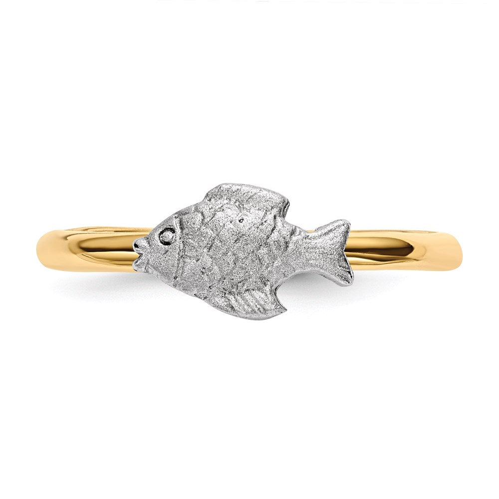 14k two tone gold polished and satin fish ring r598