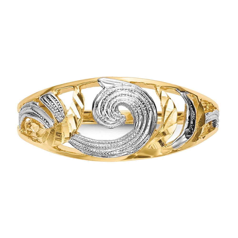 14k yellow gold w white rhodium polished d c swirls ring r600