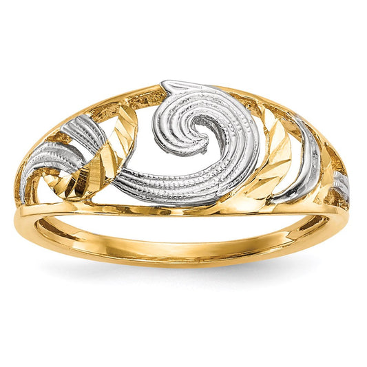 14k yellow gold w white rhodium polished d c swirls ring r600