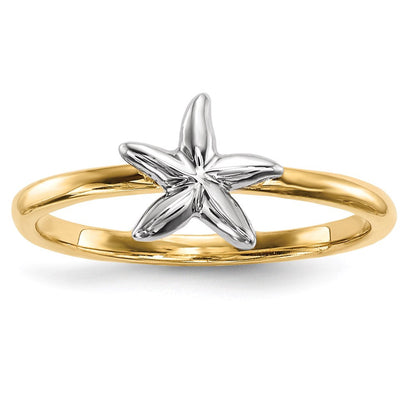 14k two tone gold polished starfish ring r602