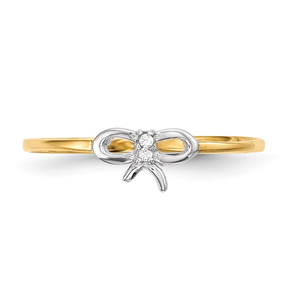 14k yellow gold w rhodium cz bow ring r626