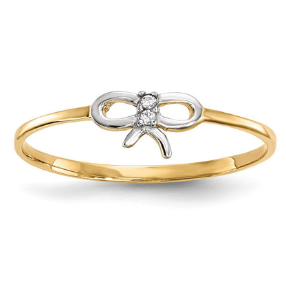 14k yellow gold w rhodium cz bow ring r626