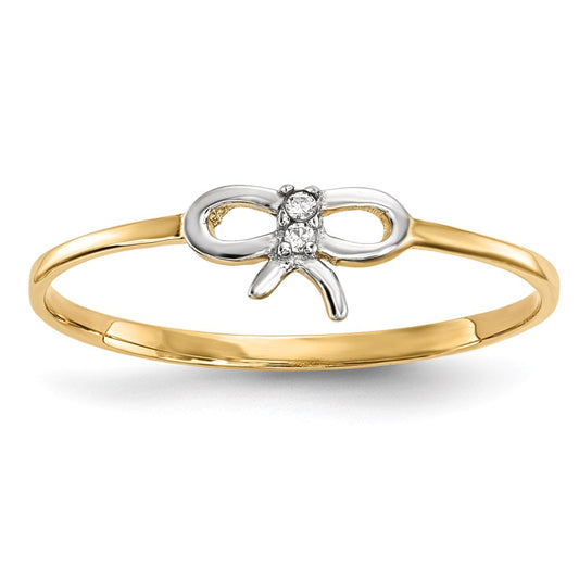 14k yellow gold w rhodium cz bow ring r626