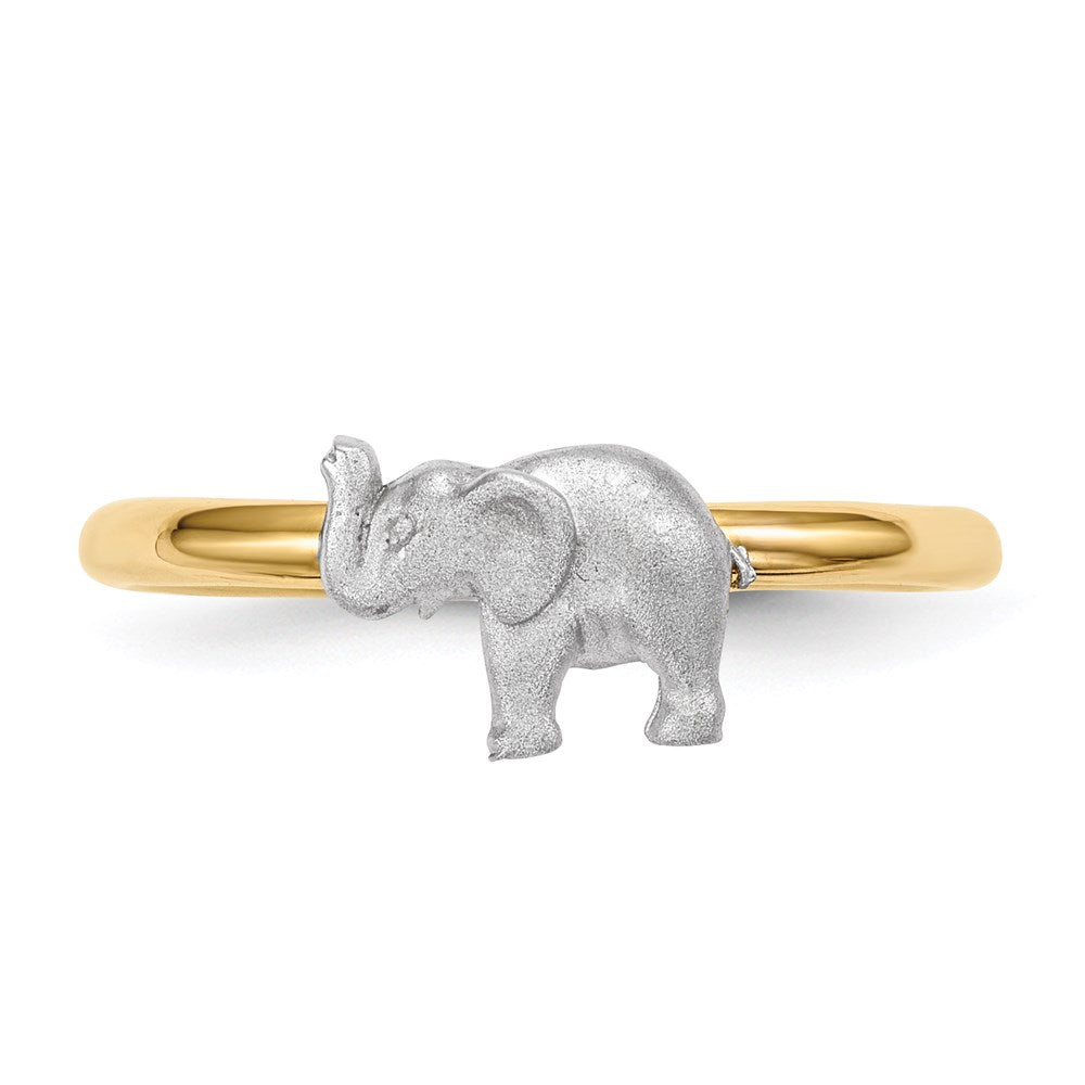 14k two tone gold polished and satin elephant ring r641