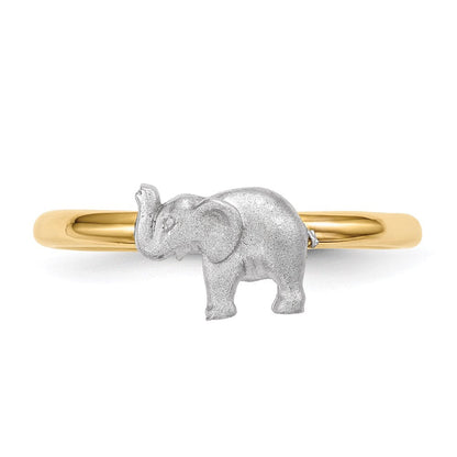 14k two tone gold polished and satin elephant ring r641