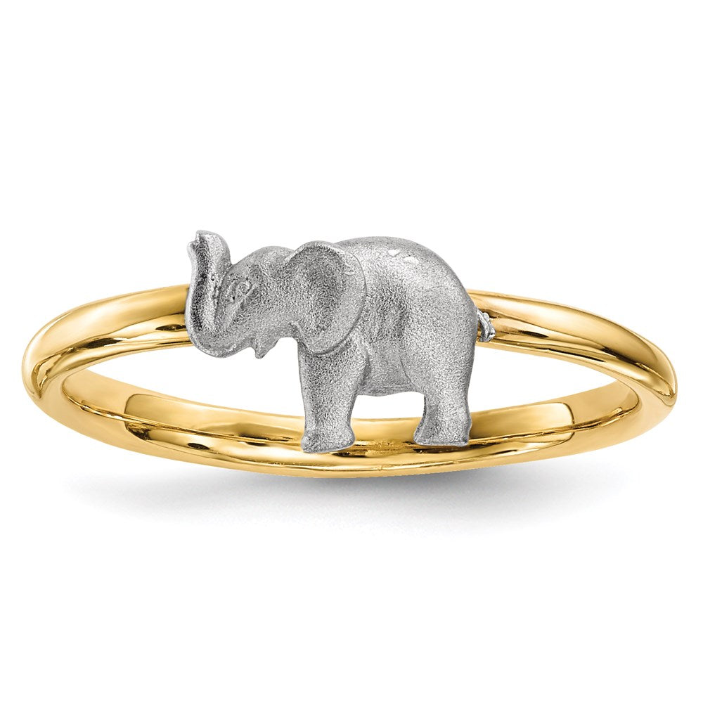 14k two tone gold polished and satin elephant ring r641