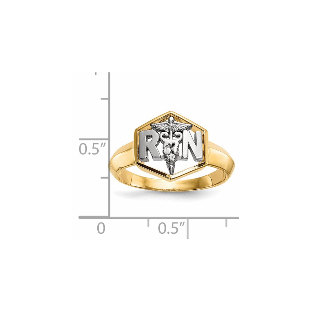 14k two tone gold polished registered nurse ring r647