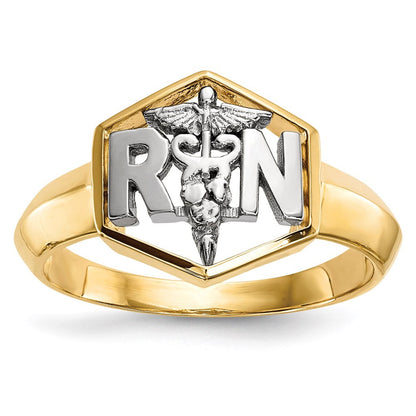 14k two tone gold polished registered nurse ring r647