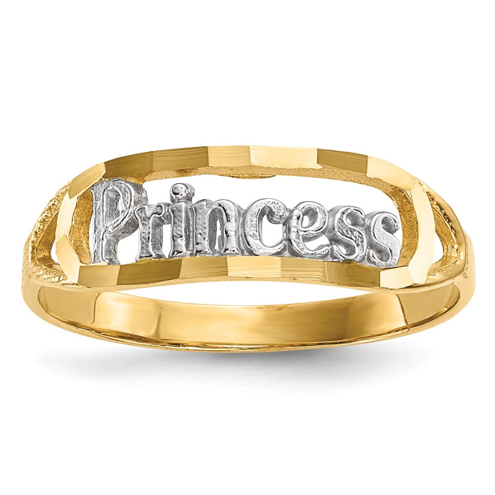 14k yellow gold w rhodium diamond cut princess ring r649