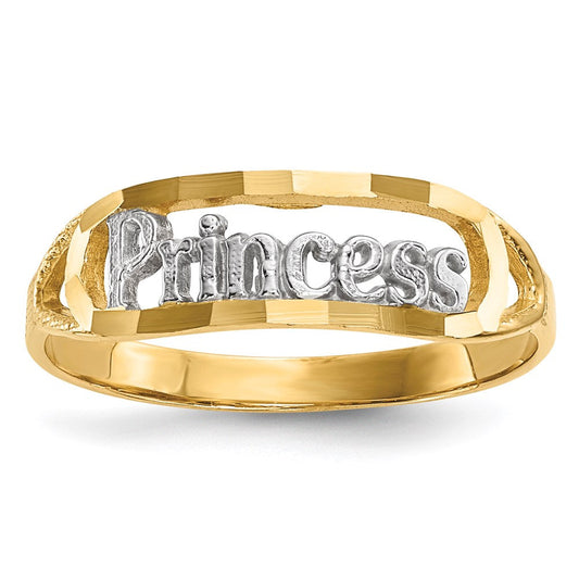 14k yellow gold w rhodium diamond cut princess ring r649