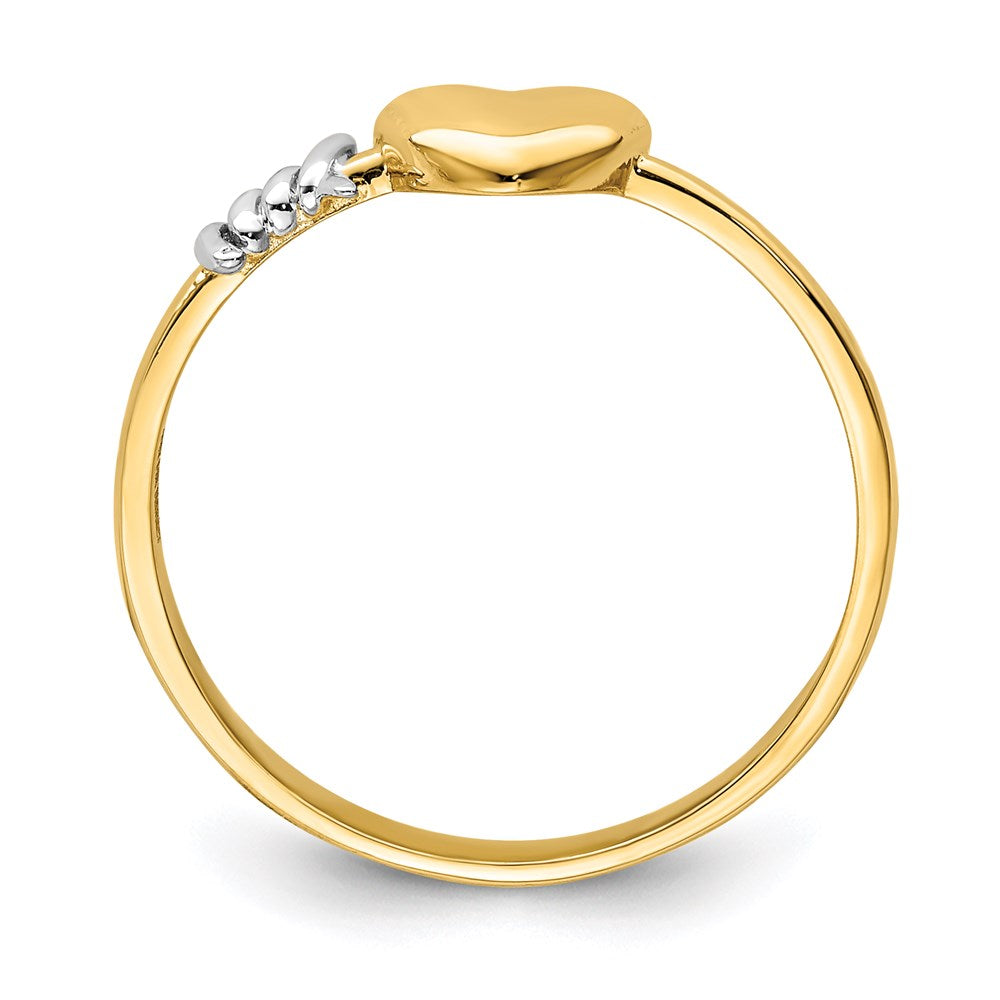 14k yellow gold with white rhodium barb wire and heart ring r654