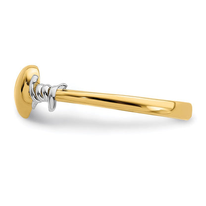 14k yellow gold with white rhodium barb wire and heart ring r654