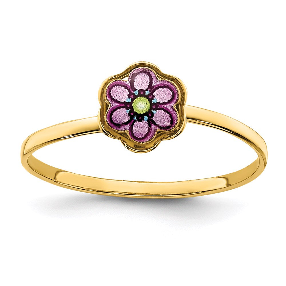 14k yellow gold enamel flower childrens ring r666