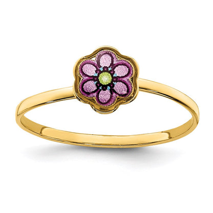 14k yellow gold enamel flower childrens ring r666