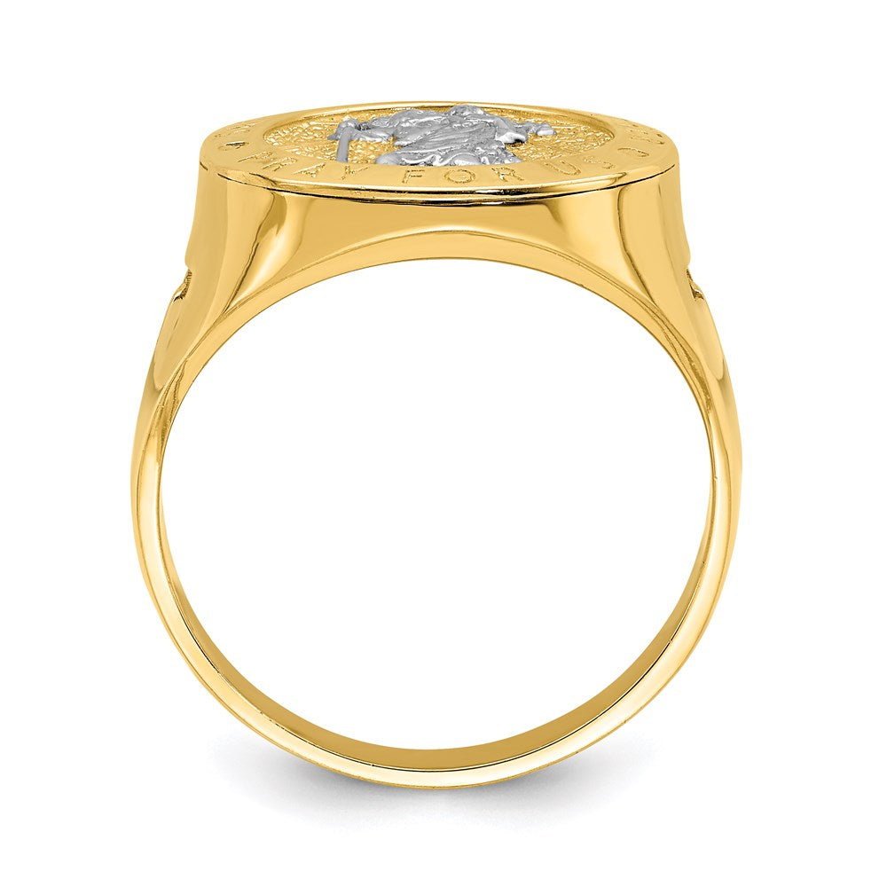 14k yellow gold w rhodium saint christopher ring r669