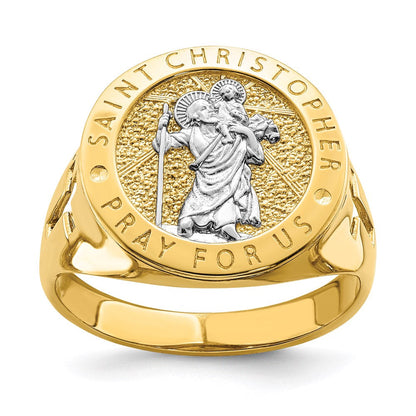 14k yellow gold w rhodium saint christopher ring r669