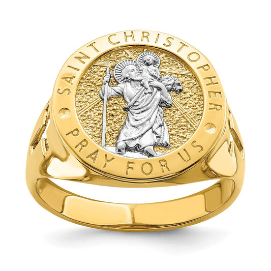 14k yellow gold w rhodium saint christopher ring r669