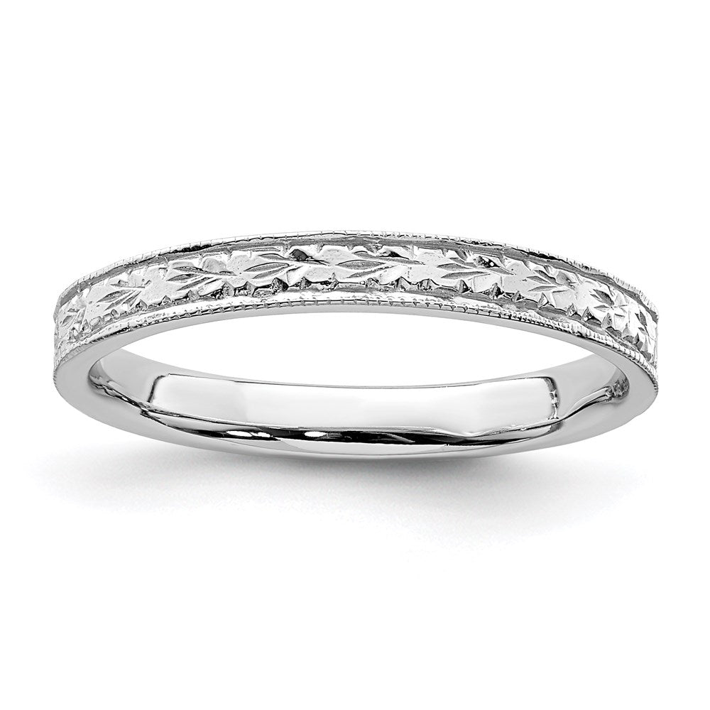 14k white gold polished floral band r672w