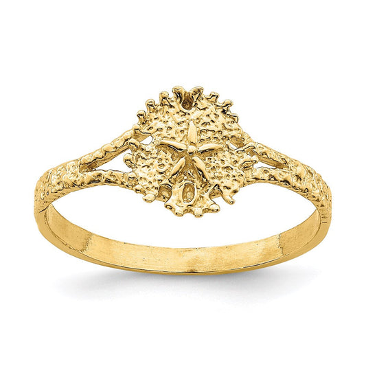 14k yellow gold textired sand dollar ring r684