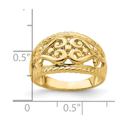 14k yellow gold polished cut out heart design band r696