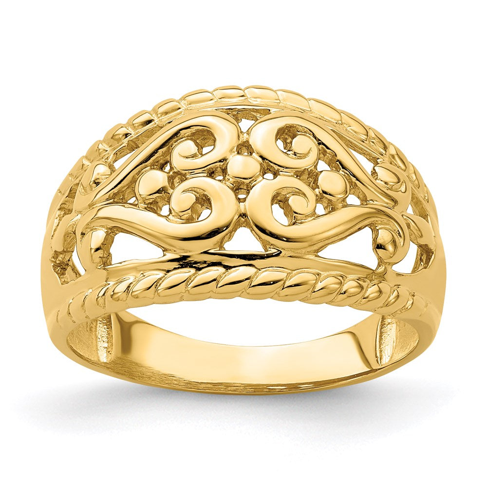 14k yellow gold polished cut out heart design band r696