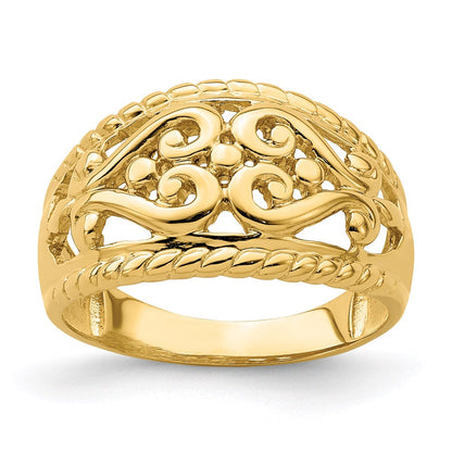 14k yellow gold polished cut out heart design band r696
