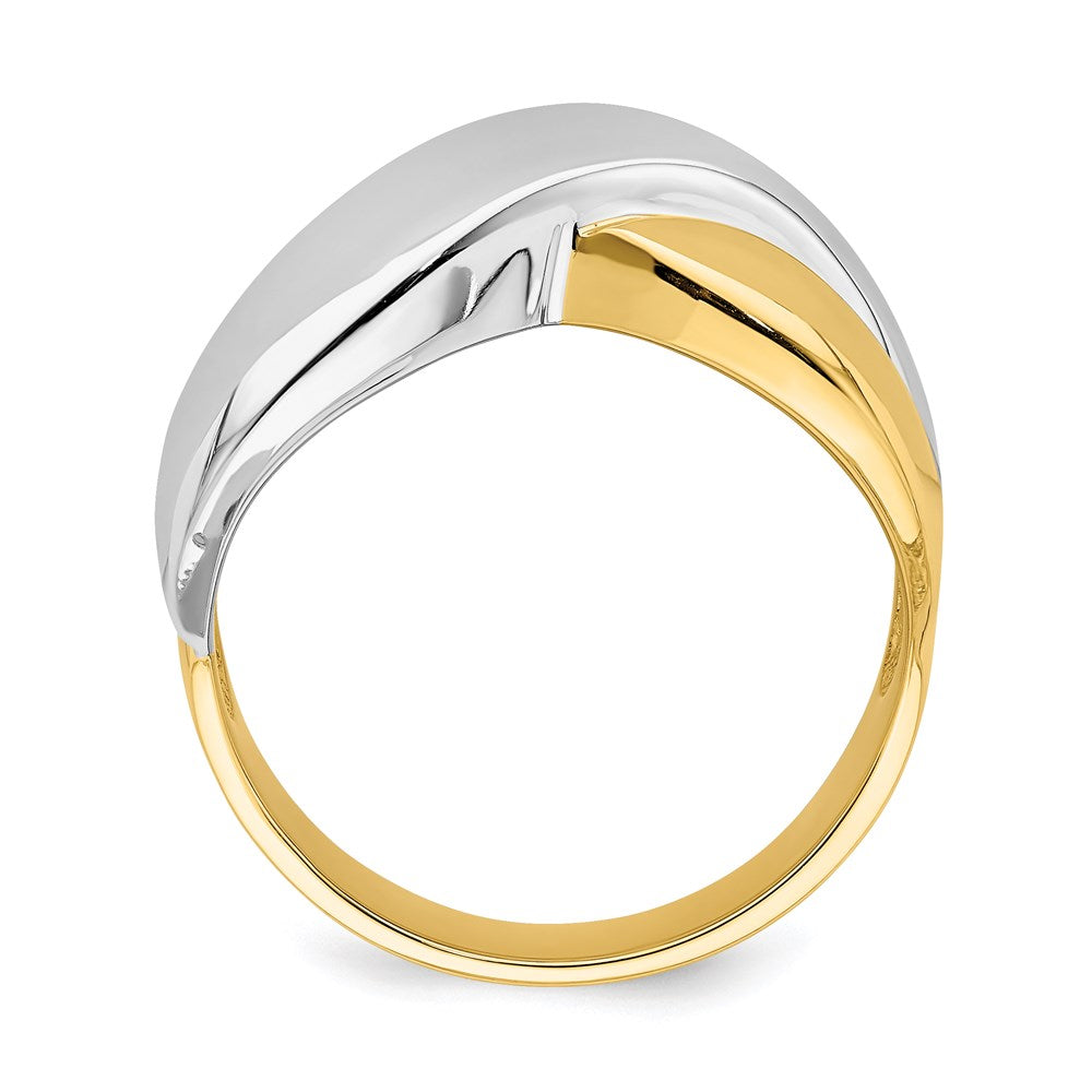 14k yellow gold w rhodium polished x dome ring r721