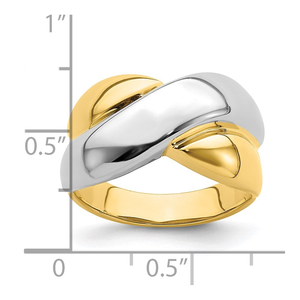 14k yellow gold w rhodium polished x dome ring r721