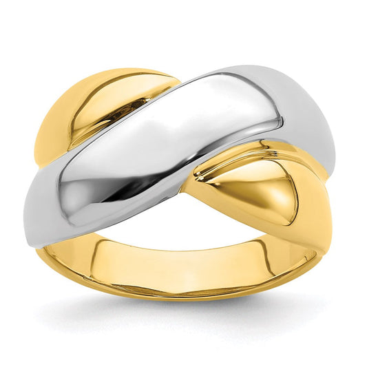 14k yellow gold w rhodium polished x dome ring r721