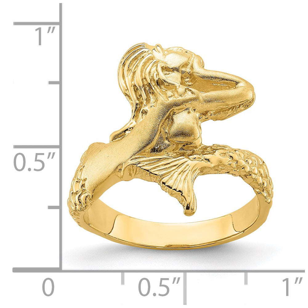 14k yellow gold polished and satin mermaid ring r731