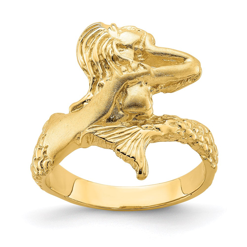 14k yellow gold polished and satin mermaid ring r731