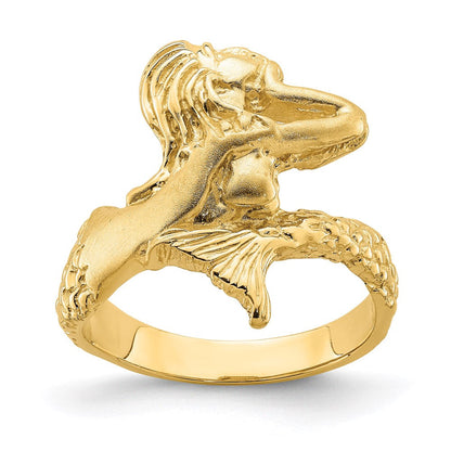 14k yellow gold polished and satin mermaid ring r731