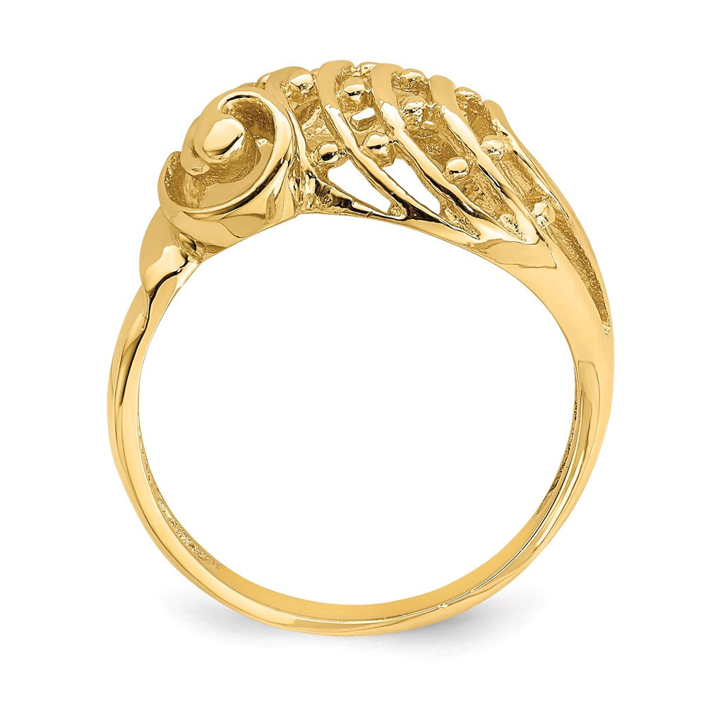 14k yellow gold wave dome cut out w bead accent ring r732