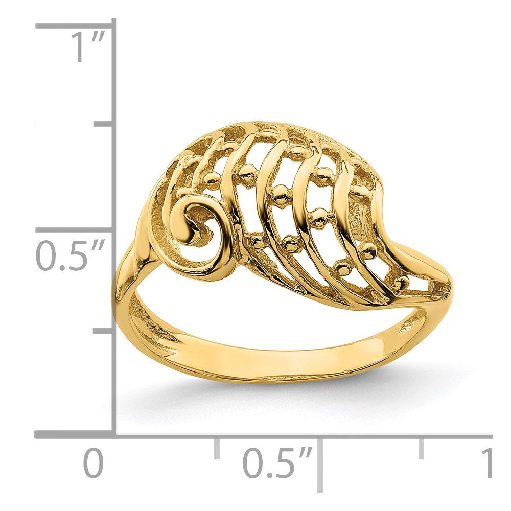 14k yellow gold wave dome cut out w bead accent ring r732