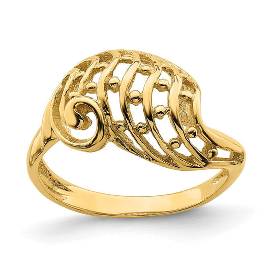 14k yellow gold wave dome cut out w bead accent ring r732