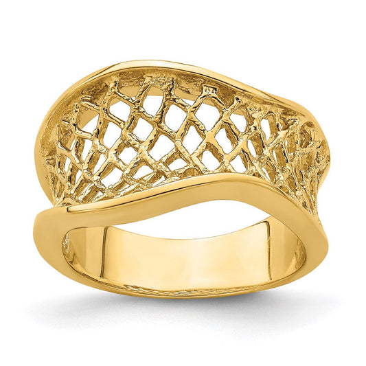 14k yellow gold wavy polished tapered mesh ring r734