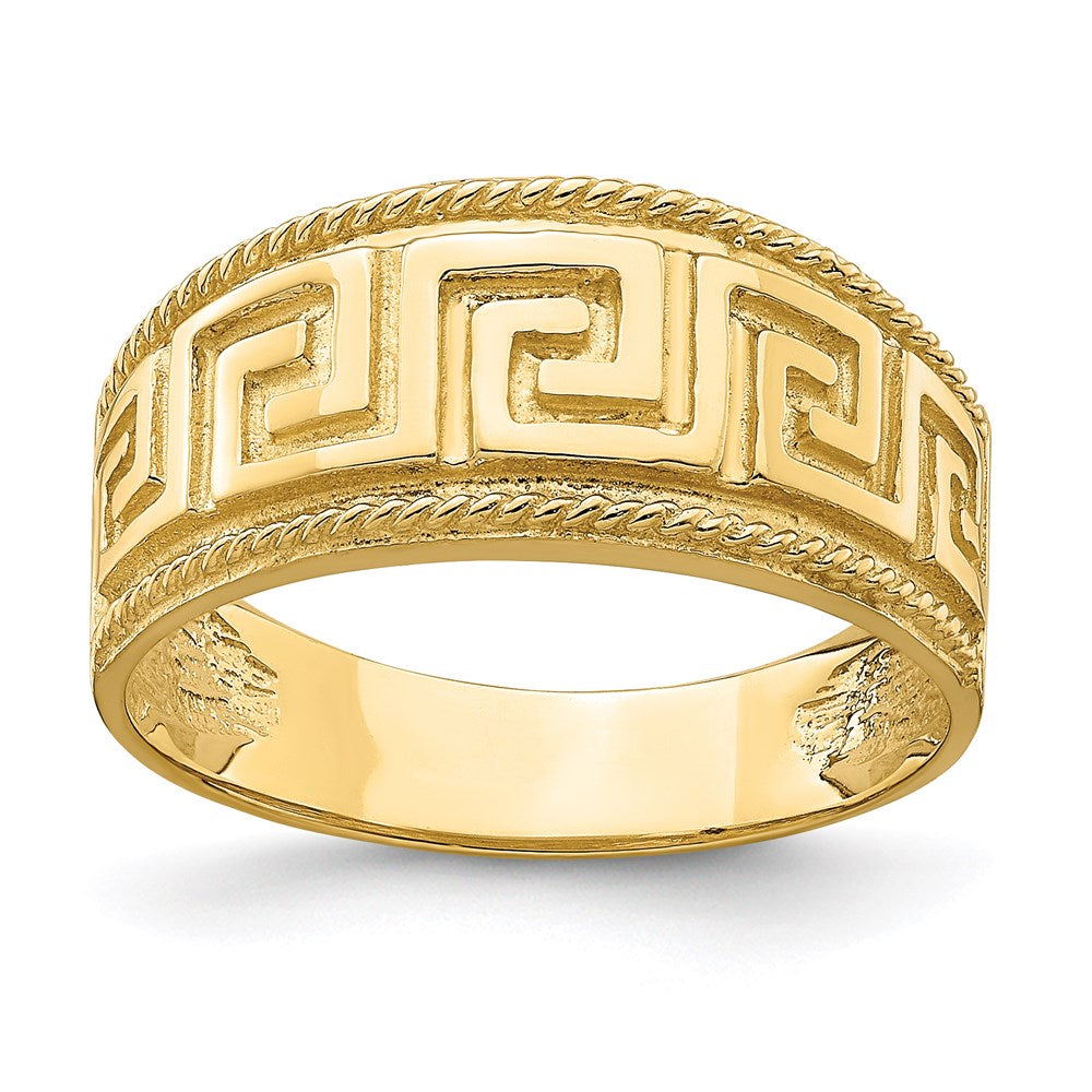 14k yellow gold greek key pattern dome ring r739