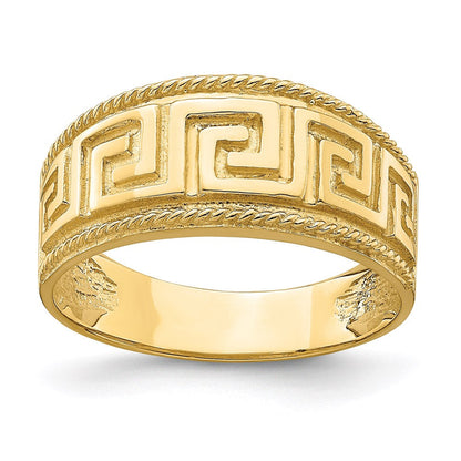 14k yellow gold greek key pattern dome ring r739