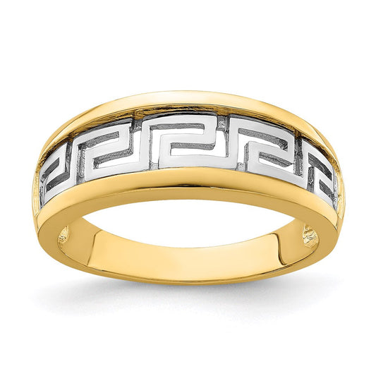 14k yellow gold w rhodium cut out greek key band r741
