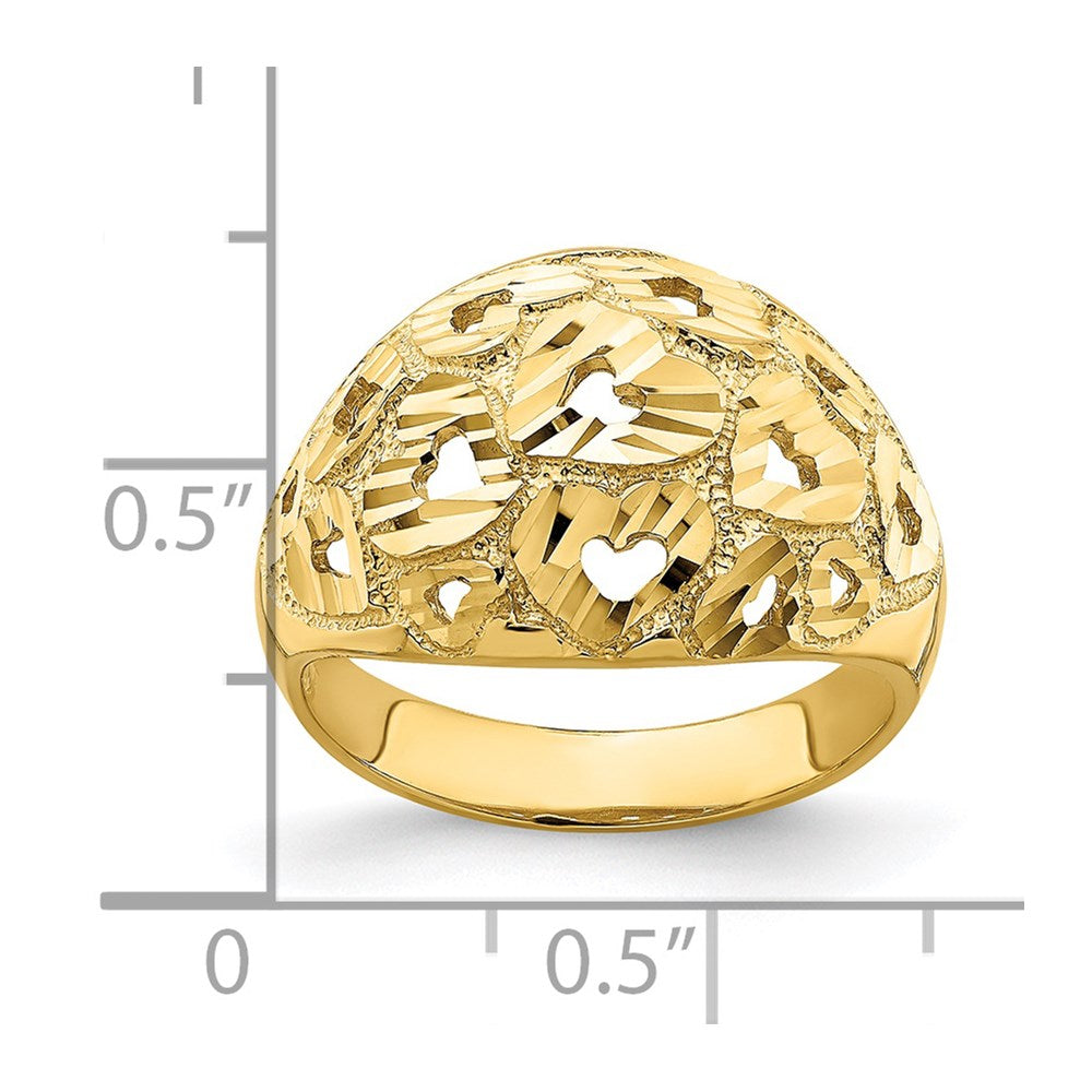 14k yellow gold cut out and d c heart pattern ring r748