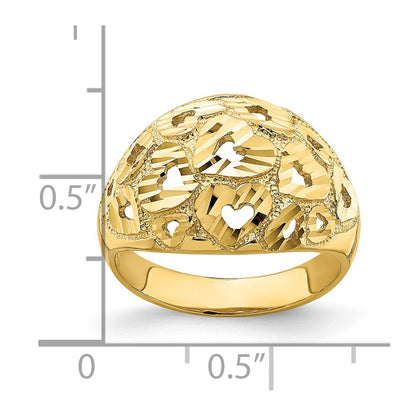 14k yellow gold cut out and d c heart pattern ring r748