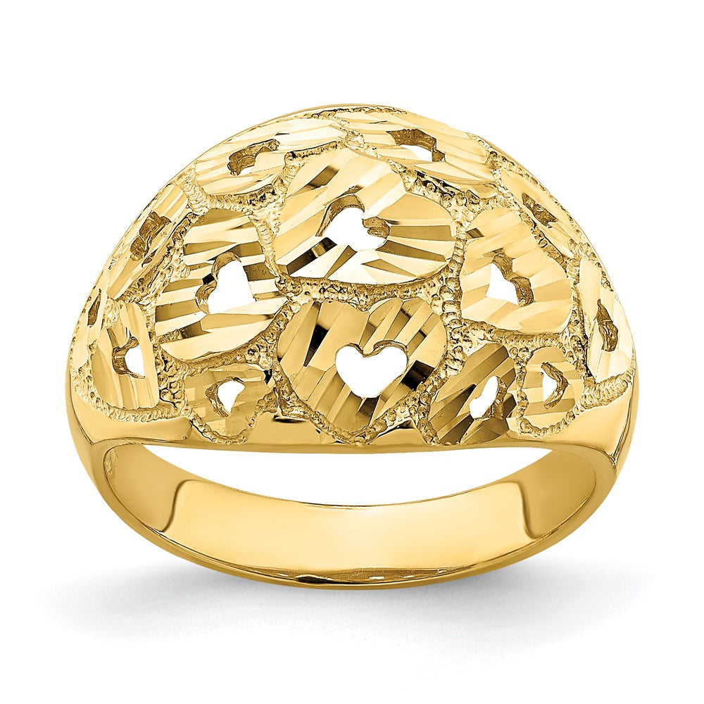 14k yellow gold cut out and d c heart pattern ring r748