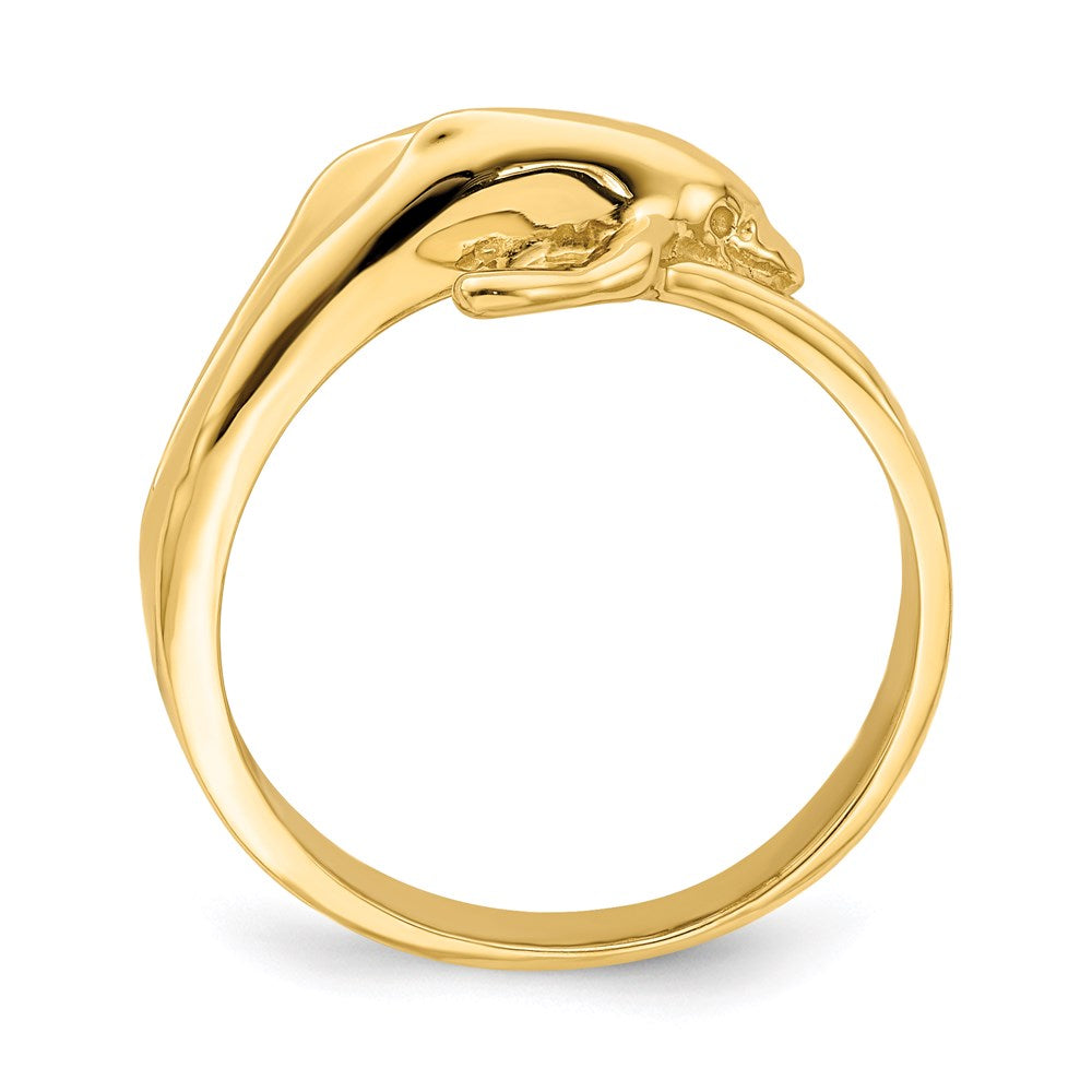 14k yellow gold polished double dolphin ring r808