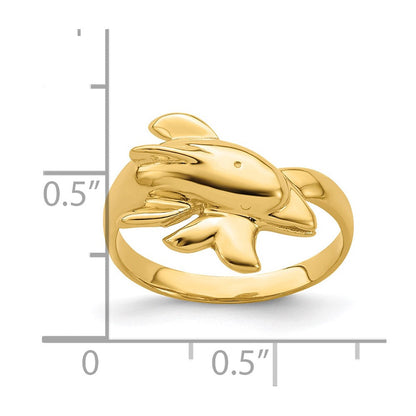 14k yellow gold polished dolphin ring r814