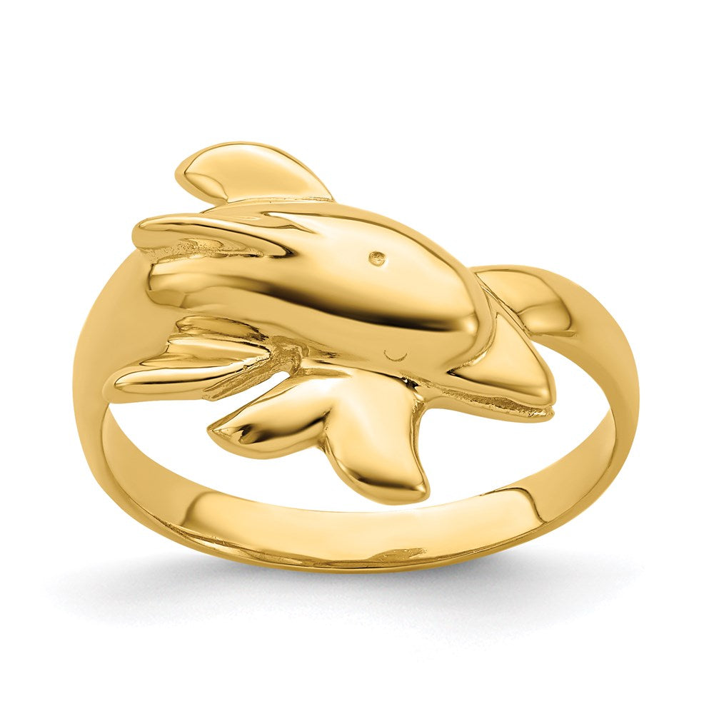 14k yellow gold polished dolphin ring r814