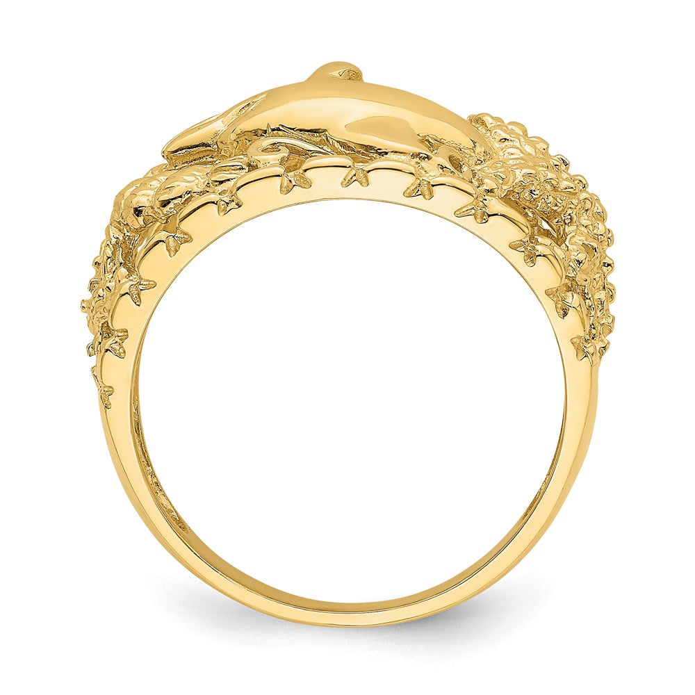14k yellow gold dolphin and sand dollar ring r818