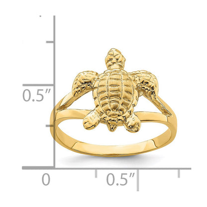 14k yellow gold textured sea turtle ring r837