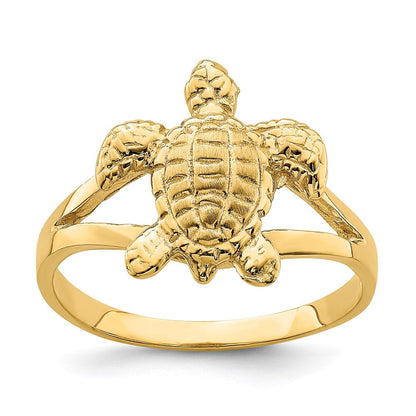 14k yellow gold textured sea turtle ring r837