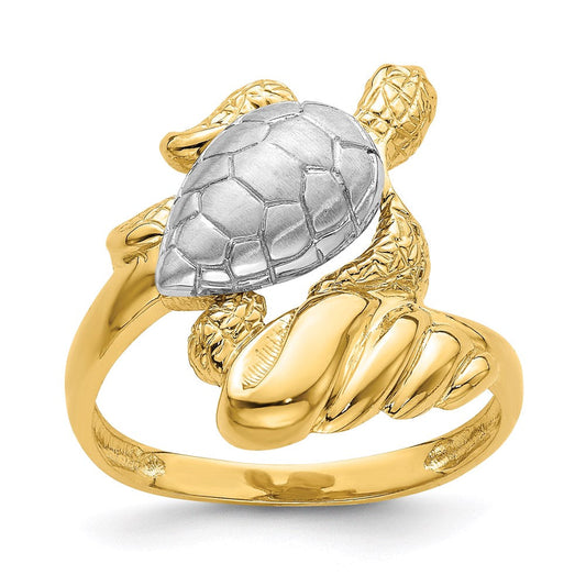 14k yellow gold w rhodium turtle ring r843