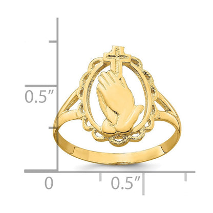 14k yellow gold polished praying hands and cross ring r846